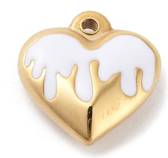 Stahlelement Herz Gold Weiß Emaille 17mm 1Stück