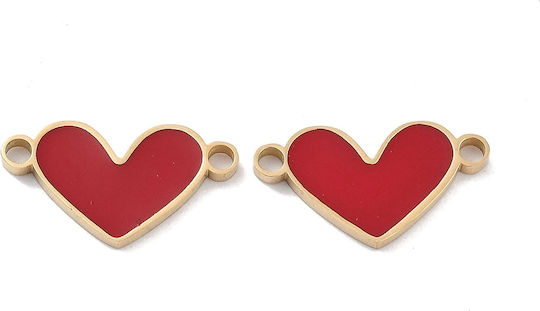 Edelstahl Verbindung Herz Gold Rotes Email 16x8.5mm 2Stück