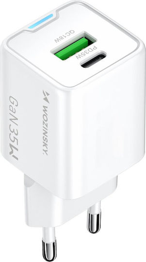 Wozinsky Wireless Charger GaN With USB-A Output Port And USB-C Output Port 35W Power Delivery White (WWC-35W)
