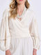 Women's Blouse with V-Neck Ecru