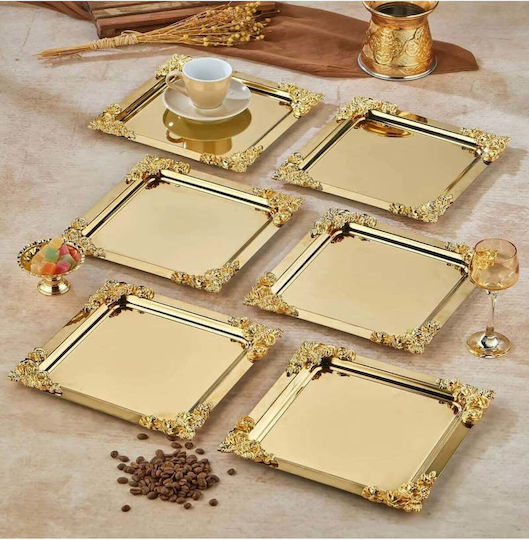 SteweHome Decorative Metallic Square Tray 6 Pieces