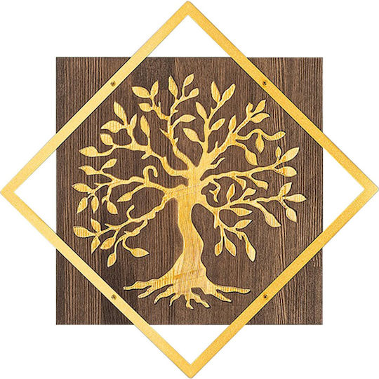 Freebox Mixed Art Gold Wooden Wall Decor 54x3x54cm