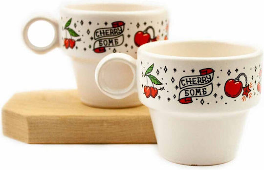 SteweHome Set Cesti Espresso Ceramice Bej 90ml 2 Bucăți