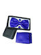Set Bow Tie Cufflinks Pochette Solid Blue Oem 30140