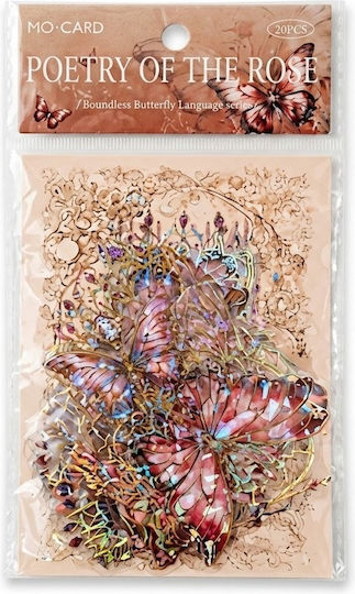 Decorative Retro Red Butterfly Stickers Set 20 Pieces