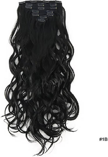 7 Pieces Clip Hairpieces Extra Volume Synthetic Hair Kanekalon Curl Black #1b 60 Cm