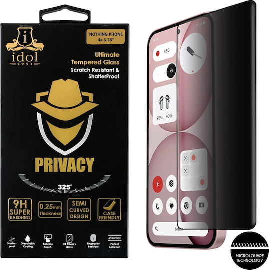 Idol 1991 Privacy Antispy Tempered Glass Nothing Phone 4a 6.78in 9h 0.25mm Semi Curved Full Glue Black