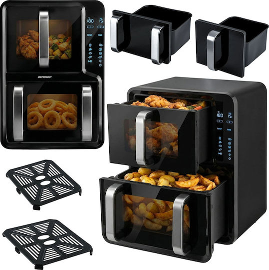 Berdsen Heißluftfritteuse mit Doppeltem Abnehmbaren Behälter 12lt Schwarze BD-664