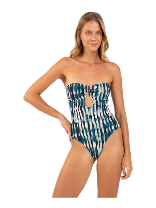 Costum De Baie Întreg Albastru Fără Bretele