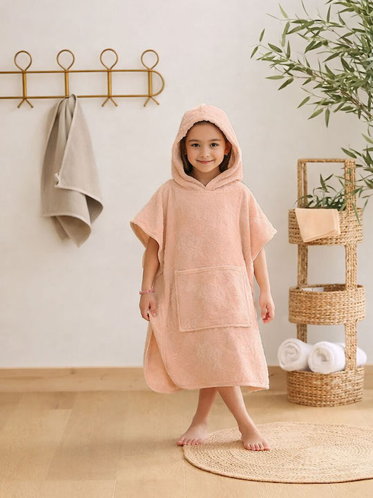 Baby Poncho Bathrobe Hooded Sea Pink 55x70cm