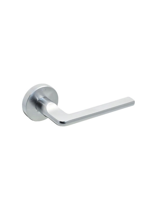 Convex Front Door Lever With Rosette 2325 Pair With Mouthpiece Matt Chrome