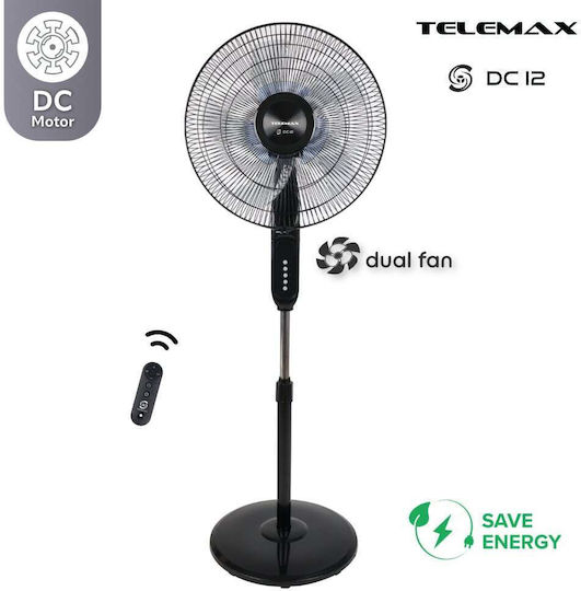 Telemax Dc12 Ανεμιστήρας Ορθοστάτης 30W Διαμέτρου 40cm με Τηλεχειριστήριο Μαύρος