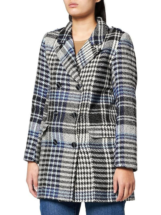 Women's Coat Naf Naf Amalia Double-breasted Plaid Wool Blend M