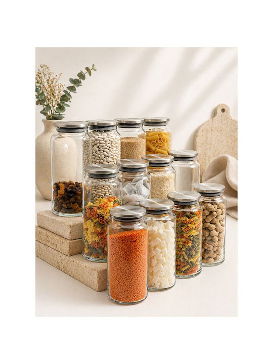 SteweHome Set of 12 General Use Glass White Jars with Lid 1300ml