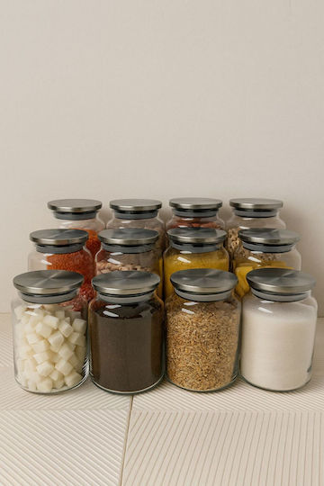 SteweHome Set of 12 General Use Transparent Food Jars with Metallic Lid 1300ml