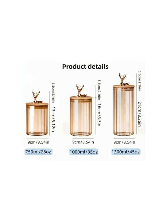 SteweHome Set of 2 Pieces Brown Glass Cereal Jars with Lid 600ml