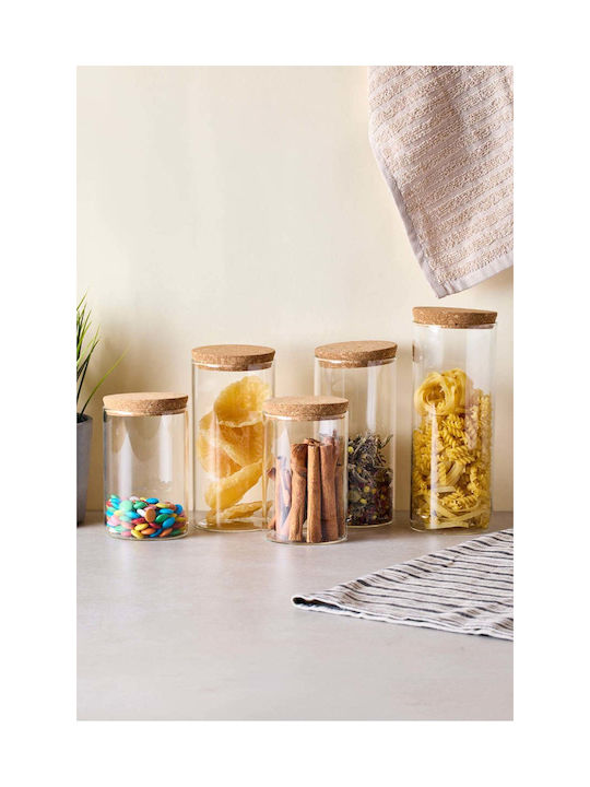 SteweHome Set of 5 Glass Transparent Jars for Tea Coffee with Cork 600ml