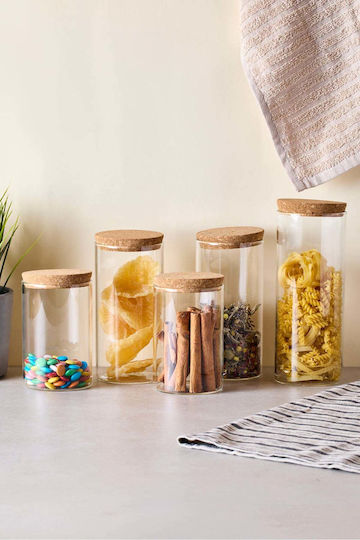 SteweHome Set of 5 Glass Transparent Jars for Tea Coffee with Cork 600ml