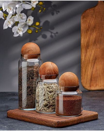 SteweHome Set of 3 Sugar and Coffee Jars with Lid and Stand Glass Brown 1400ml