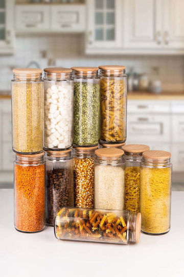 SteweHome Set of 12 General Use Glass Brown Jars with Lid 1500ml