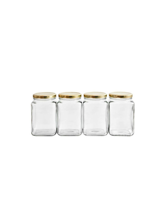 SteweHome Set of 4 General Use Jars with Lid and Stand Glass Orange 1600ml