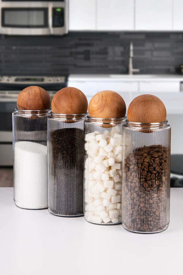 SteweHome Set of 4 Jars for Tea Coffee Sugar with Wooden Lid 1500ml
