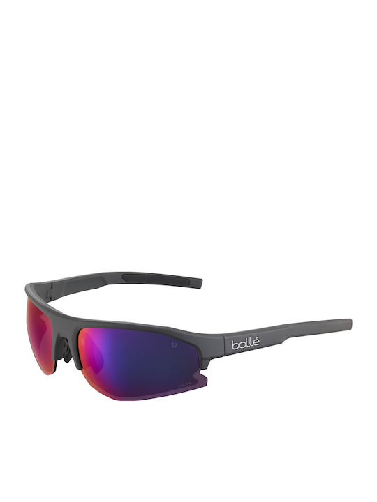 Unisex Sunglasses with Grey Horn-Rimmed Frame and Purple Lenses