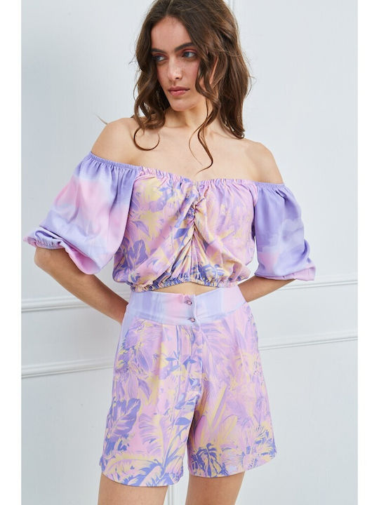 Γυναικείο Crop Top Floral Λιλά