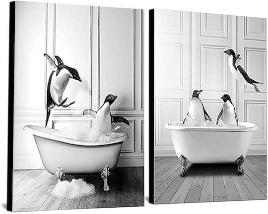 Leinwand Wandposter Ohne Rahmen 2x 60x90cm Pinguine In Badewanne