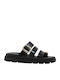 Leather Women's Flat Sandals Black 4534+Black Leather