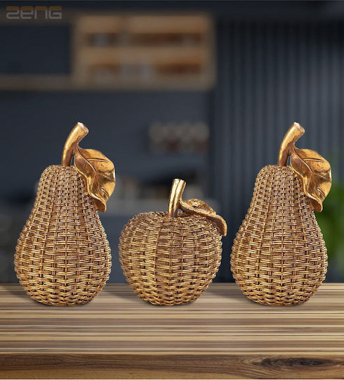 Stewehome Set of Decorative Concrete Items Apple Pear Shape Gold 20x10x18 Cm