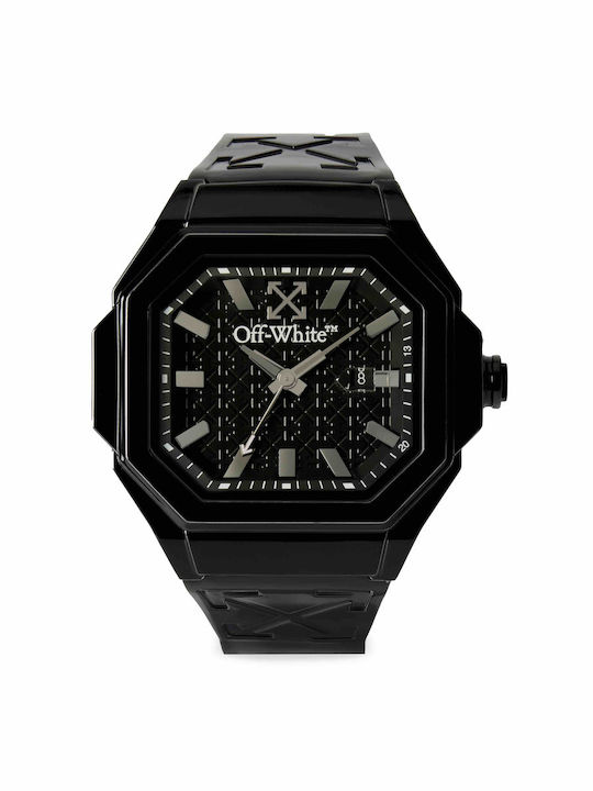 Off White Herrenuhr Batterie mit Schwarz Gummi Armband