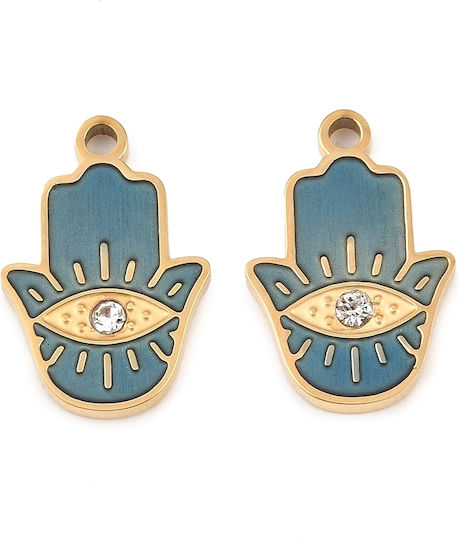 Stahl-Element Hand Hamsa Gold Emaille Anhänger 17,5x11,5mm 1 Stück
