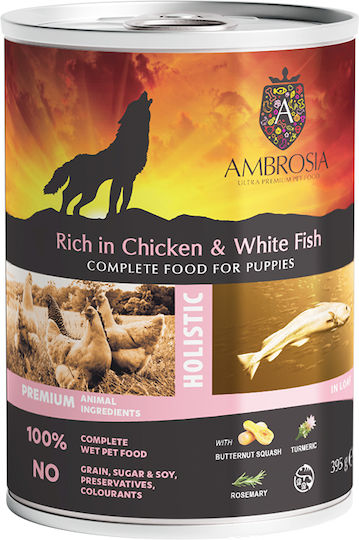 Ambrosia Wet Dog Food for Puppies in Cans with Chicken, Fish, Pumpkin and Salmon 395gr