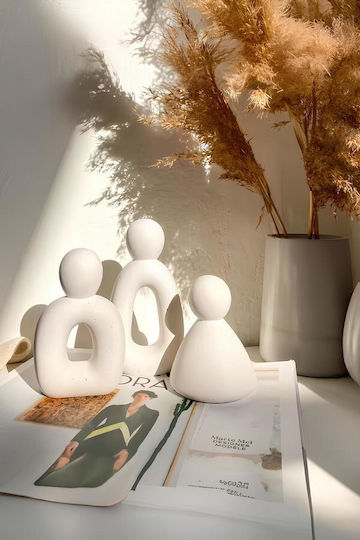 Stewehome Set Of 3 Pieces Of Abstract Family Concrete Figures Modern Minimalist Style White 8x6x12 Cm