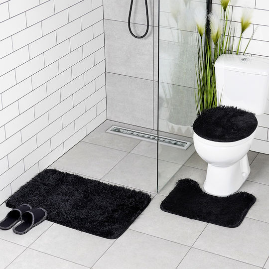 Aptel Bath Mat Set Black 3 Pieces