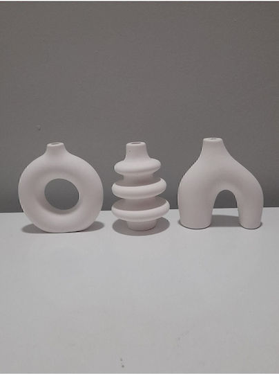 Stewehome Set 3 Bucăți Miniaturi Boeme Vaze Beton Alb 7x10 Cm