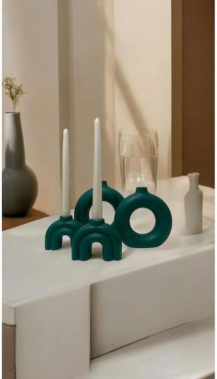 Stewehome Set Of Decorative Vase Candle Holder Bohemian Style Handmade Green 10x15 Cm
