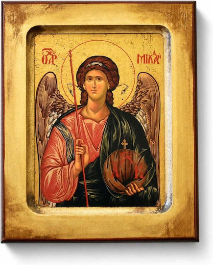 Handmade Saint Icon Archangel Michael Carved Wood 10x12cm
