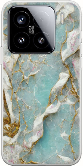 Husă Cracked Marble Albastru Deschis Auriu Xiaomi 15 5g TPU Flexibil Silicon Transparent