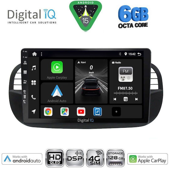 Digital IQ Car Audio System for Fiat 500 2007-2015 Bluetooth USB WiFi GPS Apple CarPlay Android Auto with 9" Touch Screen