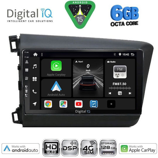 Digital IQ Ηχοσύστημα Αυτοκινήτου για Honda Civic 2012-2016 (Bluetooth/USB/WiFi/GPS/Apple-Carplay/Android-Auto) με Οθόνη Αφής 9"