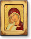 Handmade Icon Virgin Mary Sweet-Kissing Carved Wood 35x46cm