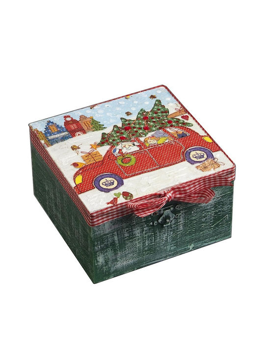 Christmas Wooden Container Santa Claus 14x14x8cm