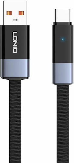 Ldnio Flat LED Braided USB 2.0 Cable USB-C Male - USB-A 50W Black 2m