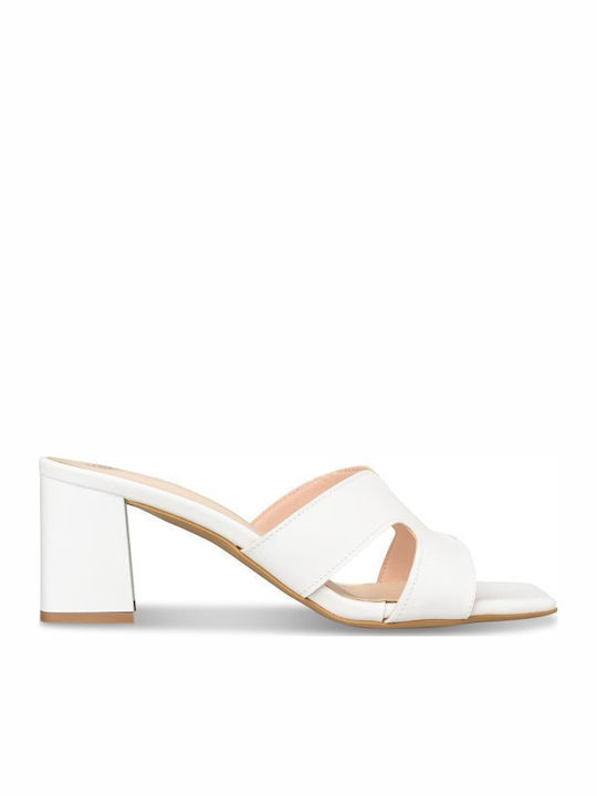 Envie Shoes Mules with Chunky Heel in White Colour