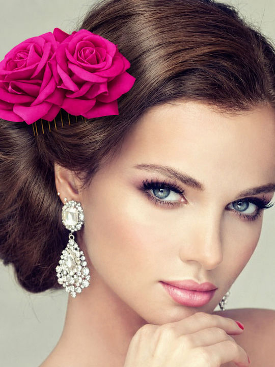 Flori Duble Pentru Păr Trandafiri Pieptene Fucsia "twin Roses"