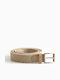 Elastic Men's Belt Made of Knitted Beige Artificial Leather