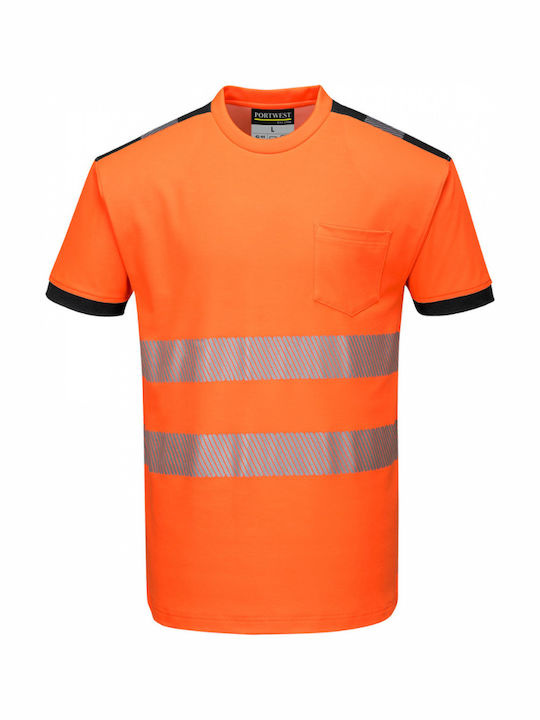 Portwest Men's Work Shirt Orange with Reflective Tapes