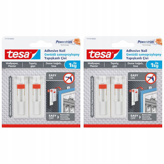 Tesa Metallic White Hangers with Sticker 2 Pieces
